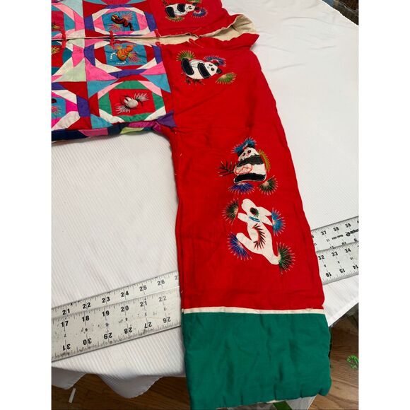 Handmade Chinese Good Luck Blessings Red Quilted Coat Jacket One Size Fits Rare